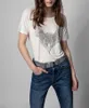 Zadig Voltaire Designer T Shirt 23 Sommer Neue französische Minderheit ZV Phoenix Wings Heiße Bohrleinen runden Hals Frauen kurz Ärmeln T-Shirt