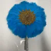 Decorative Figurines 1pcs African Handmade Hand Fan Ladies Turkey Feather HandFan For Wedding Party With Sequins Double Side Handle Dance