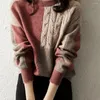 Frauenpullover Pullover runden Kragen Vintage Schraube LOSSE FIT Halten Sie warme Pullover Strick -Oberteile Winter Herbst für Frauen T702