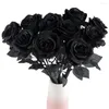 Fiori decorativi 10pcs/lotto simulazione rosa nera fiore artificiale Halloween per matrimoni gotico festa finta dcor falsa