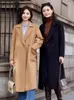 Womens Wool Blends elegante de dupla face 100%lã Coat Women Moda coreana Solid Slim Cashmere Winter Jacket Autumn 230818