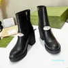 2023-Spring and Autumn Women Fashion Short Boots Fashion Designer Thick Heel Belt Ankle Boot Black Beautiful Work Martin