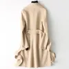 Womens Wool Blends Autumn Women Coats Turn Down Collar Midi Length Woolen Warm Coat With Belt Veste Femme Tops Abrigo Mujer 230818