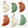 Pendant Necklaces 6pcs/lot High Quality Natural Stone Carved Moon Face Pendants Fashion Charms Mineral Diy Jewelry Accessories Wholesale