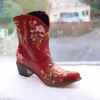 Buty retro kowbojki niska obcasy jesień zimowe buty kobiety fajne brytyjskie haftowane design zachodnie krótkie buty impreza femmes bottes 230818