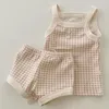 Clothing Sets Kids Baby Knit Set Summer Clothes Born Girls Solid Lace-up Knitted Backless Rompers Drawstring Shorts Beach Outfits