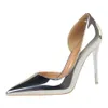 New Fashion High Heels Simple Slim Heel Metal Heel High Heel Shallow Notched Side Hollow Sexy Single Shoe Size 34-43