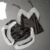 Dames slaapkleding vrouwen pyjama shorts set sexy patchwork kant ademende spaghetti riem vrouwelijke lingerie meisjes nachtdress