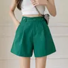 Women's Shorts Trendy Spring Summer High Waist Wide Leg Button Solid Color Casual Female Loose Streetwear Black Green Ladies