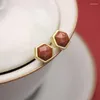 Bengelen oorbellen oude gouden vaartuig zuidelijke rode toermalijn zeshoekige natuurlijke hetiaanse jade polygonale delicate dames sieraden