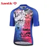 Cyclisme Chemises Tops Santic Hommes Cyclisme À Manches Courtes D'été VTT Vélo Chemises Fermeture Éclair Complète Respirant Vélo Sports Imprimer Graffiti Vêtements Asiatique Taille 230820