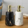 Liquid Soap Dispenser Golden Marble Texture Ceramic Portable Soap Dispenser Shampoo Bottle Hand Sanitizer Jar Badrum Tillbehör 400 ml Lotion Bottle 230820