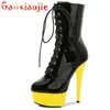 Bottes Pole Dance Catwalk Chaussures Bout Rond Talons Stripper Plate-Forme Femmes Cheville À Lacets Zip Roman Lady Knight 230821