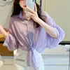 Frauenblusen 2023 Chiffon Bluse lässige solide weibliche Hemden Outwear Frauen Tops Büro Lady V-Ausschnitt Button Loose Clothing Chic 26969