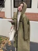 Women's Trench Coats Plaid Hooded Long Cotton Padded Jacket Overcoat 2023 Winter Clothes Women Elegant Korean Style Loose Casual Warm Parkas