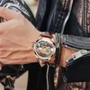기타 웨어러블 장치 Ailang 패션 럭셔리 럭셔리 브랜드 남성용 중공 검은 가죽 방수 시계 자동 기계 남성 시계 증기 펑크 8625 x0821