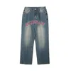 Heren jeans 2023 lente/zomer Amerikaans borduurwerk retro wassen rechte buis losse druppel lange broek