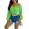 Dames PoloS Top Solid Color Navel Lantern Sleeve kraag sexy veter bubble shirt dames polo