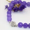 Strand Chalcedony Bracelets For Women 8mm Purple Natural Stone Jades Faceted Round Beads Flower Clasp Jewelry 8inch B2706
