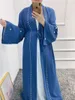 Etnische kleding 2023 Eid kralende moslimvrouwen Abaya Cardigan Marokko feestjurk veter maxi abayas kaftan Islam Turkije Arabisch Long Robe Long Robe