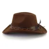 Pentagram Leather Band Western Cowboy Cappello per donne uomini larghi brim ha sentito cappello da cowgirl cappello fedora cappello di protezione solare per esterni cappello