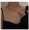 Chains Titanium With 14K Gold Green Stone Chain Necklace Women Stainess Steel Jewelry Party Designer T Show Runway Gown Japan Korean