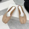 Talltor 2023 Summer Split Toe Baotou Half Tow Women's Leather Flat Bottom Bitage Horseshoe Sandals and Pig Hoof Muller Shoes