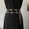 Cinture da donna vintage cintura in vita sottile catena di stile etnico con fibbia turchese in rilievo metallo decorativo