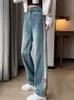 Frauen Jeans Y2K getäfelte Frauen Jeans Koreanische Taille Haify Denim Pant 2023 Frühlings Sommer Streetwear Vintage Blue Lady Hosen