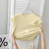 Kvinnors T-skjortor Lauri Laki Tight Turtleneck Knit T-shirt Kvinnor Casual Sexig Bandage Yellow Slim Fit Sleeveless Tee Tops Summer 2023