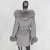 Womens Wool Blends Real Fur Coat Winter Jacket Women 100% Natural Collar Cuffs Cashmere Oversize Outerwear 230818