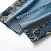 Erkekler kot pantolon basılı basılı geniş bacak pantolon hip hop sokak gevşek denim elastik bel dantel