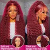 Deep Wave 99J Bourgogne Rouge Couleur 13x4 Lace Front Perruques de Cheveux Humains pour Femmes Remy 180 Densité Highlight Curly Lace Frontal Perruques