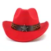 Pentagram Leather Band Western Cowboy Cappello per donne uomini larghi brim ha sentito cappello da cowgirl cappello fedora cappello di protezione solare per esterni cappello