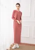 Женщины вязаны Tees 2023 Мода летняя женщина кардиган и возле лодыжки длиной платье с природой волокна с брендом ребристую одежду ткани 230821