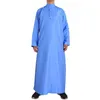 Etnische kleding moslim mode Midden -Oosten mannen met lange mouwen Arabische bemanning nek islamitische vaste kleur kaftan maxi dubai sets