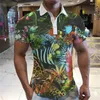 Polos masculinos mais recente de manga curta camisa pólo moda 3d Animal Head Camise