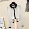 Women's Sweaters Black White Sweet Spring Autumn Winter Knitted Vintage Cardigan Fashion Woman Elegant 2023 Female