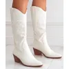 Boots Cowboy White Western Boots Brand Punk Cool Cowgirl for Women Mid-Calf Boots Brodery Chunky Heeled Boots 230821