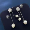 Top Designer MiuMiu Mode boucles d'oreilles tempérament célébrité princesse style strass perle boucles d'oreilles incrusté glands longues boucles d'oreilles cadeau de luxe accessoires bijoux