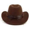 Pentagram Leather Band Western Cowboy Hat for Mull Men Wide Brim Felt Felt Cowgirl Hat Party Fedora Hat Out Out Outs Sun Protection Hat