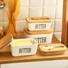 Assiettes Beurrier Rectangulaire En Céramique Avec Couvercle En Bambou Set Western Household Cheese Box