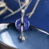 Correntes Solid 925 Sterling Silver com Lapis Lazuli Circle Safe Circle 1.96 polegadas