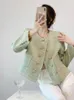 女性用ジャケット高級デザイナー秋のツイードジャケットコート2023高品質の女性グリーンメタルダブルブレストポケットウールアウター