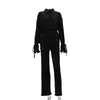 Women's Sleepwear 2023 Fashion Long Sleeve Lace Blouse 2 Piece Sets Women Pajamas Suit Outfits Casual Loose Black Pleated Pants Set