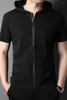 Camisetas para hombre, camiseta con capucha de marca de gama alta, solapa, moda de verano 2023, cremallera transpirable, Top de manga corta informal de negocios sencillo