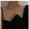 Chains Titanium With 14K Gold Green Stone Chain Necklace Women Stainess Steel Jewelry Party Designer T Show Runway Gown Japan Korean