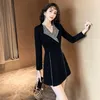 Robes décontractées femmes Robe automne 2023 noir à manches longues affaires pour bureau brillant Robe Blazer dames DD2334