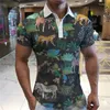 Polos masculinos mais recente de manga curta camisa pólo moda 3d Animal Head Camise