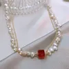 Chains Arrival Elegant Natural Freshwater Pearl & Square Strawberry Quartz 14K Gold Filled Female Necklace Jewelry For Women Gifts